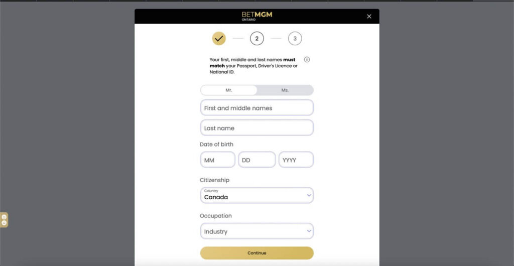 BetMGM - Fill in your personal information