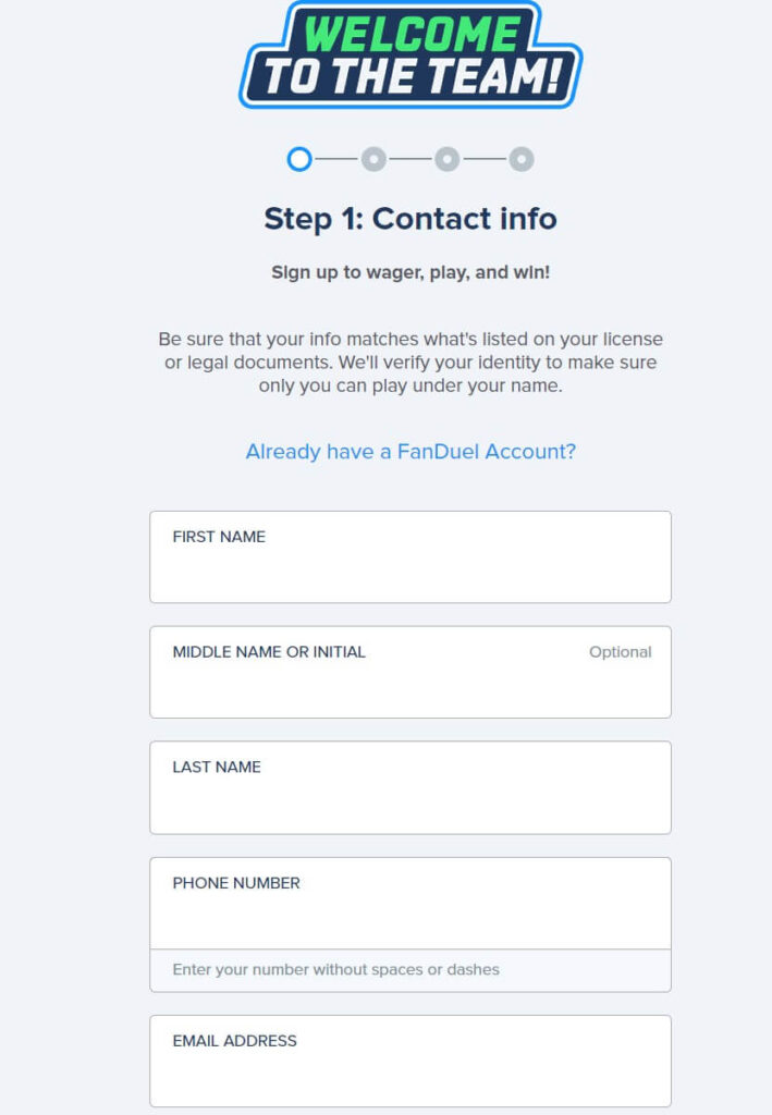 FanDuel - Fill in your contact details