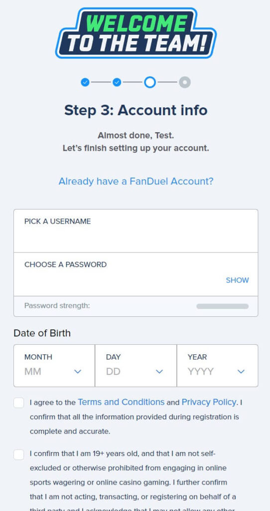 FanDuel - Fill in your account info
