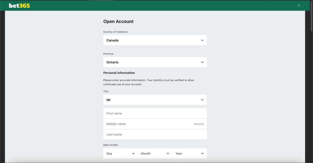 Bet365 - Open A New Account Form