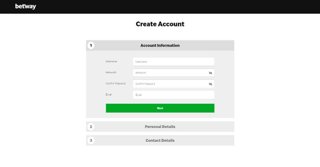 Betway - Create An Account Form